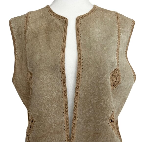 Bonnie Lee Vintage Suede Crochet Boho Western Open Front Knit Sweater Vest (L) - Picture 8 of 13